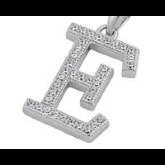 Sterling Silver 925 Letter “E” CZ Pendant Necklace - Picture 2 of 6